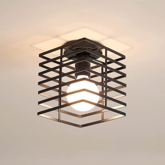 Plafonnier Industriel Idegu : Une Cage Lustre en Métal Fer pour Illuminer votre Chambre, Cuisine et Couloir en Noir