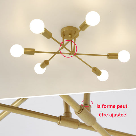 Moderne LED-plafondlamp, retro kroonluchter vintage hanglamp 6 lampen E27 voet, metalen kroonluchter verlichtingsarmatuur lamp voor woonkamer slaapkamer keuken hal zolder eetkamer bar café, goud (zonder lampen)