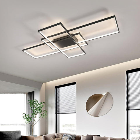 Lámpara de techo LED regulable moderna, lámpara de techo rectangular regulable 3000K-6000K para sala de estar, dormitorio, comedor, oficina, color negro