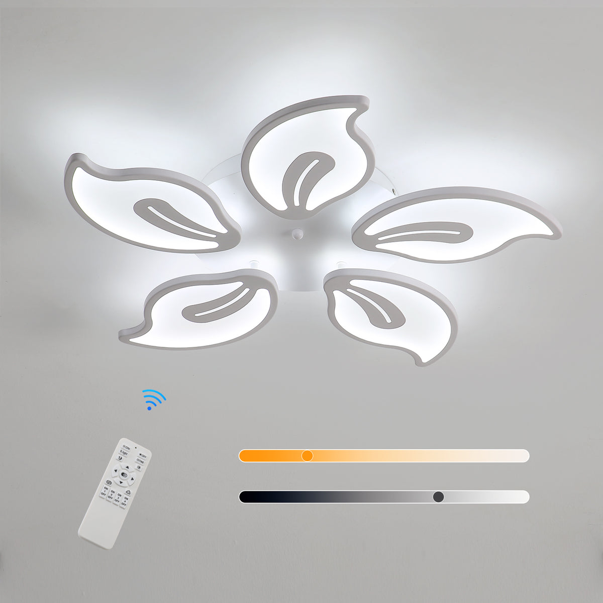 LED-plafondlamp, moderne bloemblaadjesplafondlamp 45W 4500LM, dimbare afstandsbediening 3000-6500K, witte plafondverlichting voor woonkamer, eetkamer, slaapkamer