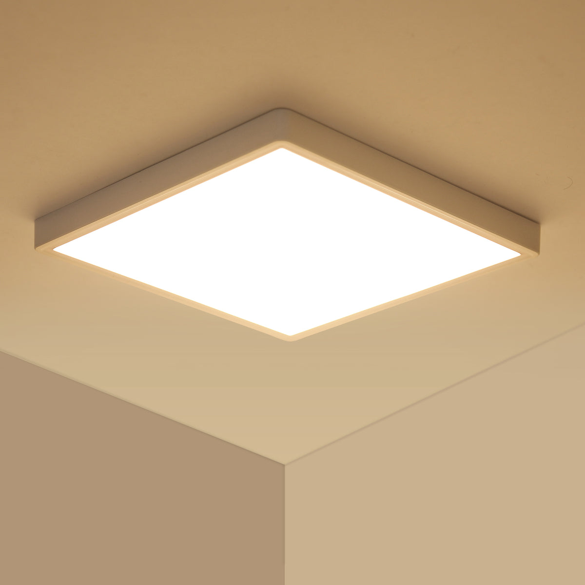 24 W quadratische LED-Deckenleuchte, 3000 K warmweißes Licht, flimmerfrei, 2100 Lumen, CRI 80+, Lebensdauer 30.000 Stunden, schlankes und modernes Design