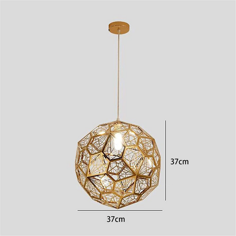 Plafón dorado en acero inoxidable, moderno y minimalista con estructura poliédrica para comedor, salón, dormitorio o bar - 37 cm.