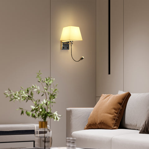 Lámpara de noche, luz de pared LED, luz de lectura, soporte de brazo oscilante para dormitorio, luz nocturna de pared E27 (no incluye bombillas)