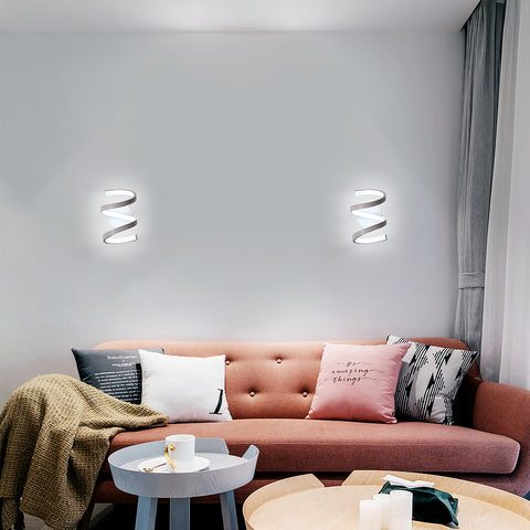 Lámpara de pared LED para interiores, lámpara de pared en espiral blanca de 18W, lámpara de pared moderna para dormitorio, pasillo, oficina, luz blanca fría 6500K