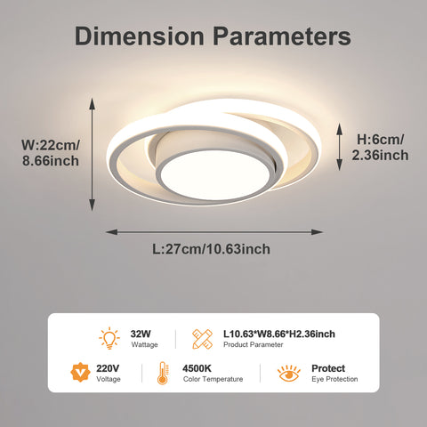 Lámpara de techo LED, lámpara de techo redonda de 32 W, lámpara de techo moderna para pasillo, dormitorio, cocina, sala de estar, blanco frío 4000 K