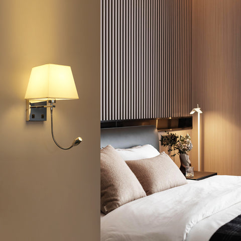 Lámpara de noche, luz de pared LED, luz de lectura, soporte de brazo oscilante para dormitorio, luz nocturna de pared E27 (no incluye bombillas)