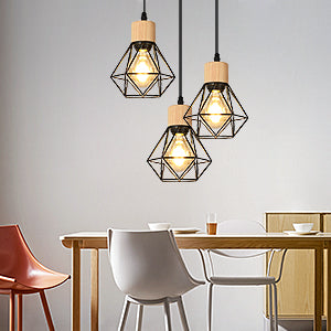 Retro-Industrie-Eisen-Kronleuchter, runde Deckenleuchte, geeignet für E27-Glühbirnen, verstellbare Länge, schwarzer Holz-Kronleuchter, geeignet für Esszimmer, Wohnzimmer