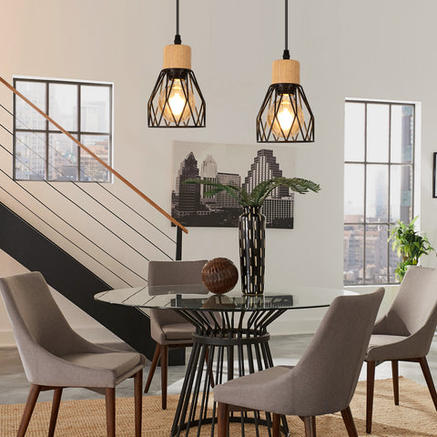 Industrielle Pendelleuchte, Vintage-Deckenleuchte aus schwarzem Holz, E27 nicht im Lieferumfang enthalten