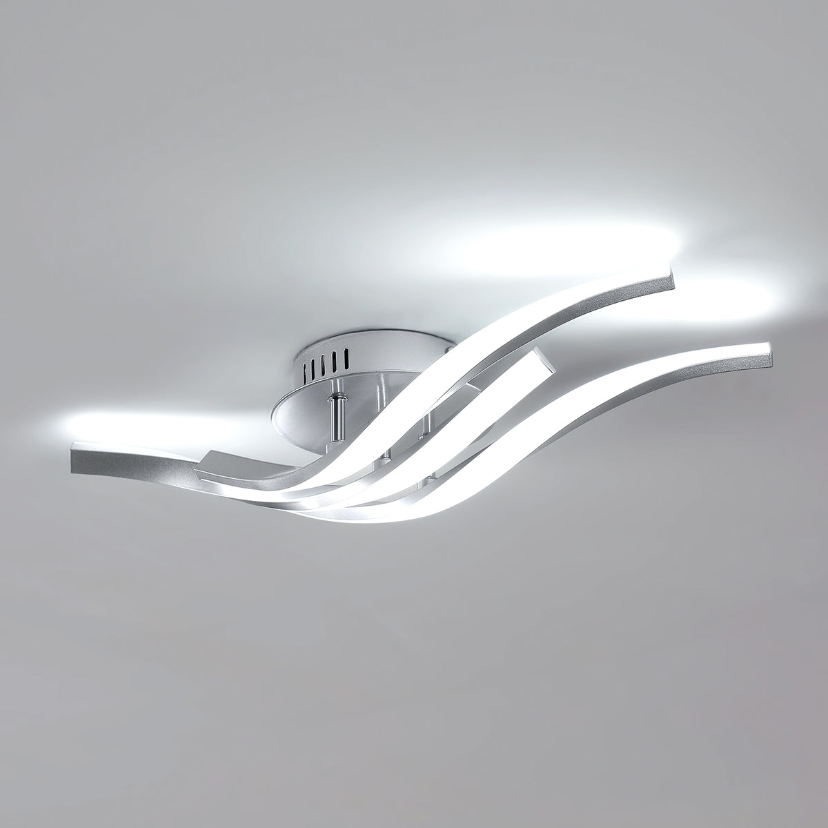 Plafón LED Moderno con Ondas 52cm - 3 Lámparas en Aluminio Plateado, 24W, Luz Blanca 6500K, 220V, CRI 80+, Instalación Versátil