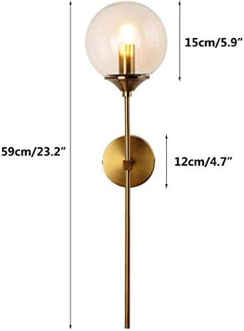 Lámpara de pared de vidrio moderna nórdica E14, luz de pared de fondo LED dorada para cocina, baño, accesorio de iluminación interior, decoración del hogar (gris ahumado)