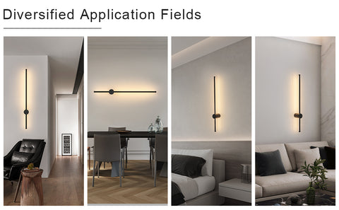Lámpara de pared LED moderna con forma de línea, giratoria de 360°, blanco cálido, 3000 K, para salón, dormitorio, pasillo, entrada, color negro, 100 cm