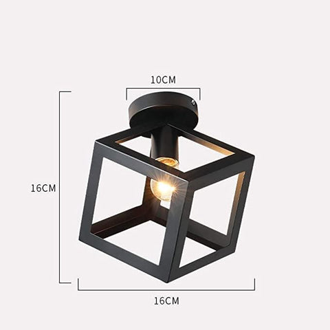 Lámpara de Techo Moderna Lámpara con Forma de Jaula Lámpara de Techo Vintage Estilo Geométrico Pantalla de Metal Iluminación E27 para Dormitorio Sala de Estar Restaurante, Forma de Cubo, 16 CM, Negro