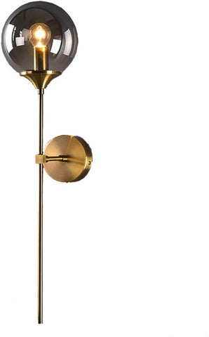 Lámpara de pared de vidrio moderna nórdica E14, luz de pared de fondo LED dorada para cocina, baño, accesorio de iluminación interior, decoración del hogar (gris ahumado)