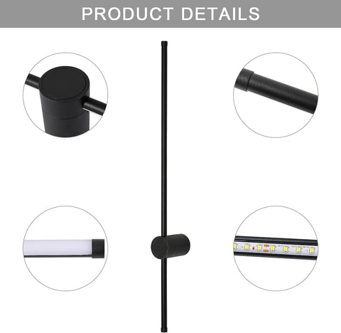 Lámpara de pared LED moderna con forma de línea, giratoria de 360°, blanco cálido, 3000 K, para salón, dormitorio, pasillo, entrada, color negro, 100 cm