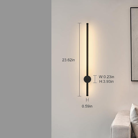 Lámpara de pared LED moderna con forma de línea, giratoria de 360°, blanco cálido, 3000 K, para salón, dormitorio, pasillo, entrada, color negro, 60 cm