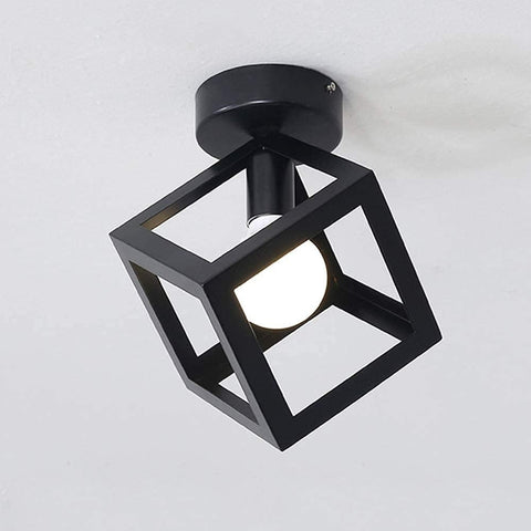 Lámpara de Techo Moderna Lámpara con Forma de Jaula Lámpara de Techo Vintage Estilo Geométrico Pantalla de Metal Iluminación E27 para Dormitorio Sala de Estar Restaurante, Forma de Cubo, 16 CM, Negro