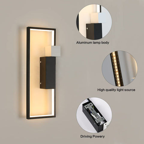 Aplique LED Interior, 15W 1200LM Diseño Geométrico Creativo Negro, Lámpara de Pared Moderna de Acrílico Blanco Cálido 3000K para Sala de Estar, Dormitorio, Pasillo, Escaleras