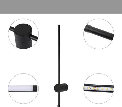 Lámpara de pared LED moderna con forma de línea, giratoria de 360°, blanco cálido, 3000 K, para salón, dormitorio, pasillo, entrada, color negro, 60 cm
