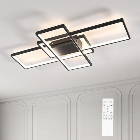 Lámpara de techo LED regulable moderna, lámpara de techo rectangular regulable 3000K-6000K para sala de estar, dormitorio, comedor, oficina, color negro