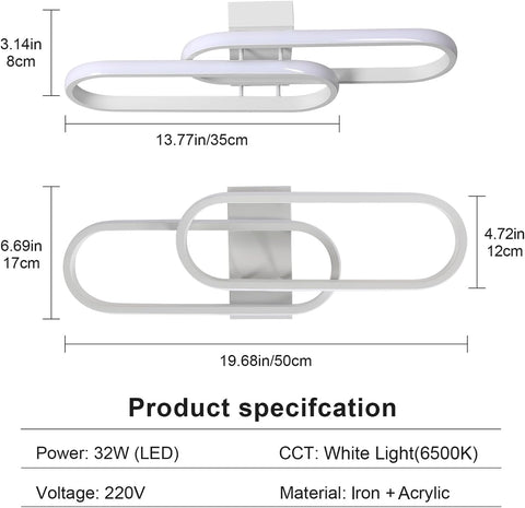 Lámpara de techo LED de 32 W, 3600 lm, lámpara de techo moderna, lámpara de techo acrílica para sala de estar, dormitorio, cocina, baño, pasillo, balcón, 50 cm (blanco), luz blanca fría 6500 K