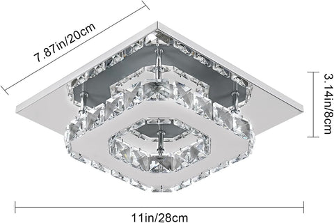 Lámpara de techo LED, lámpara de cristal de 15 W, iluminación de techo moderna cuadrada para dormitorio, sala de estar, cocina, pasillo, luz cálida de 3000 K