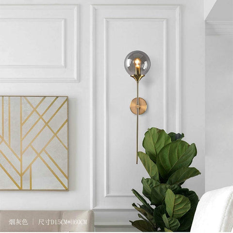 Lámpara de pared de vidrio moderna nórdica E14, luz de pared de fondo LED dorada para cocina, baño, accesorio de iluminación interior, decoración del hogar (gris ahumado)
