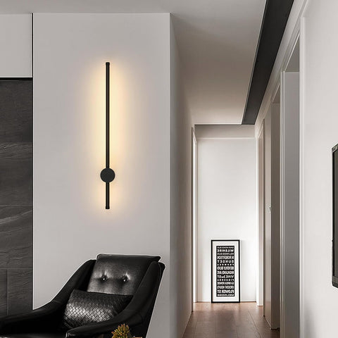 Lámpara de pared LED moderna con forma de línea, giratoria de 360°, blanco cálido, 3000 K, para salón, dormitorio, pasillo, entrada, color negro, 60 cm