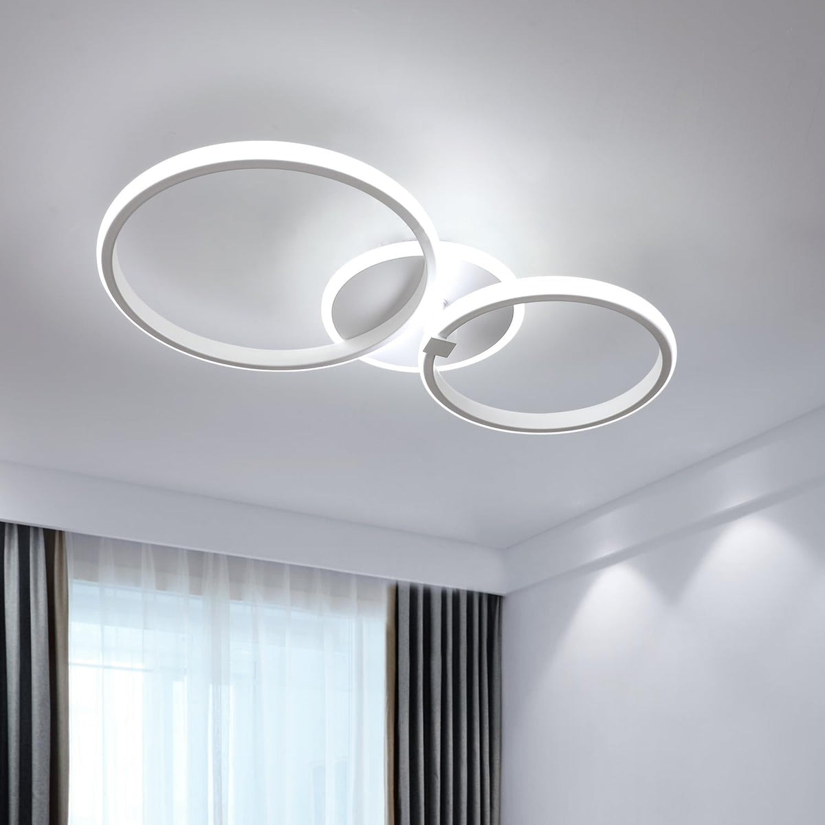 Moderne LED-Deckenleuchte, 42 W, 3500 lm, runde Deckenlampe, LED-Kronleuchter-Deckenleuchte aus Aluminium und Acryl für Wohnzimmer, Schlafzimmer, Küche, Länge 52 cm (kaltweiß 6500 K) weiß