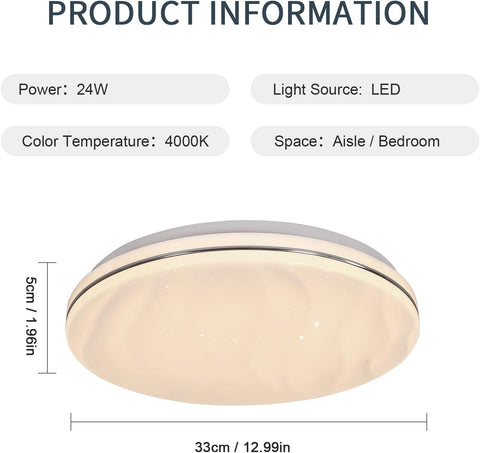 Lámpara de techo LED estrellada, lámpara de techo de 24 W para dormitorio infantil, blanco neutro 4000 K, lámpara de techo LED moderna redonda para cocina, pasillo, dormitorio, baño