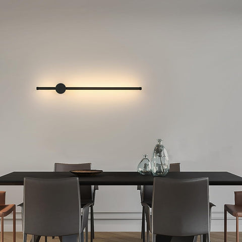 Lámpara de pared LED moderna con forma de línea, giratoria de 360°, blanco cálido, 3000 K, para salón, dormitorio, pasillo, entrada, color negro, 60 cm