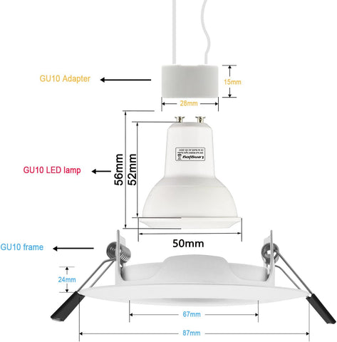 Juego de 6 focos LED empotrables RGB ajustables con cambio de color, 5 W (equivalente a 50 W), blanco cálido 2700 K, luz de techo empotrable redonda de metal blanco con control remoto regulable