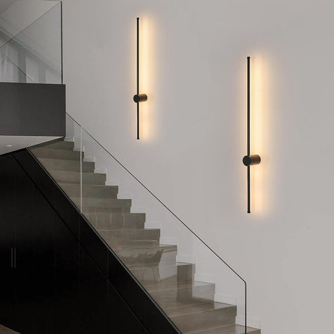 Lámpara de pared LED moderna con forma de línea, giratoria de 360°, blanco cálido, 3000 K, para salón, dormitorio, pasillo, entrada, color negro, 100 cm