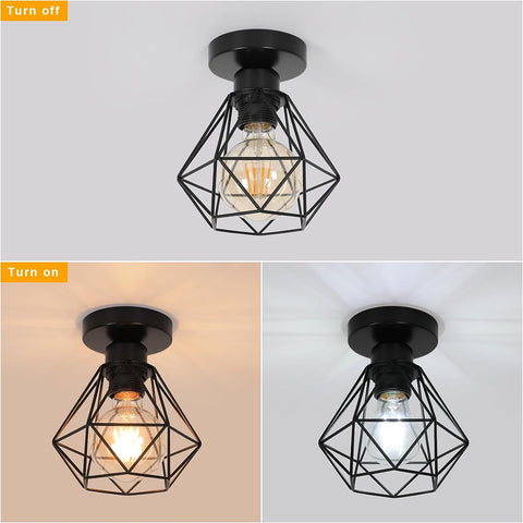Lámpara de techo industrial E27, lámpara de jaula de metal vintage, iluminación colgante de techo negra para cocina, dormitorio, sala de estar, pasillo, cafetería (2 unidades)