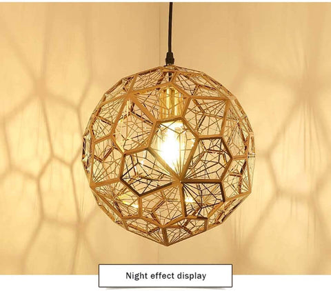 Plafón dorado en acero inoxidable, moderno y minimalista con estructura poliédrica para comedor, salón, dormitorio o bar - 37 cm.