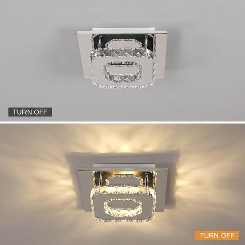 Lámpara de techo LED, lámpara de cristal de 15 W, iluminación de techo moderna cuadrada para dormitorio, sala de estar, cocina, pasillo, luz cálida de 3000 K