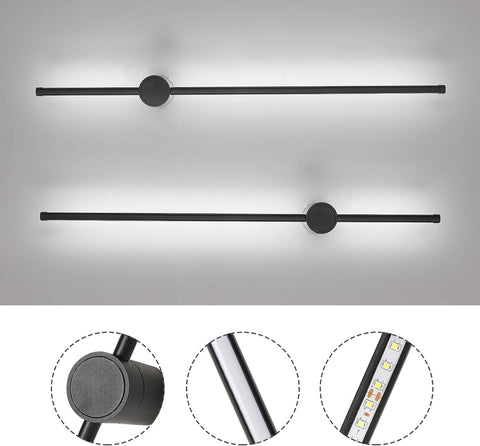 Wandlamp voor binnen, led-wandlamp 360° draaibaar 6500K koel wit, moderne zwarte wandlamp voor slaapkamer woonkamer eetkamer hal trap 100cm