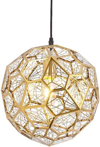 Plafón dorado en acero inoxidable, moderno y minimalista con estructura poliédrica para comedor, salón, dormitorio o bar - 37 cm.
