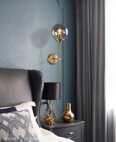 Lámpara de pared de vidrio moderna nórdica E14, luz de pared de fondo LED dorada para cocina, baño, accesorio de iluminación interior, decoración del hogar (gris ahumado)