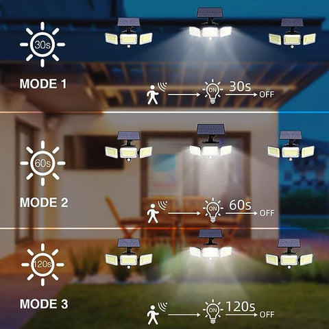 Luz solar al aire libre 224 LED Sensor de movimiento Lámpara de pared LED Blanco frío 6000K para patio Jardín Pasillo Terraza Cerca de la pared Camino Patio Villa