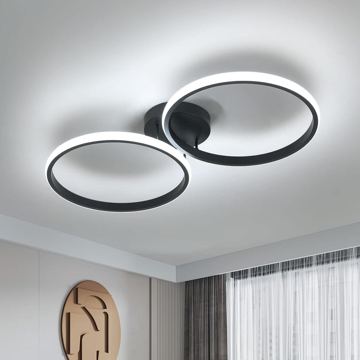 LED-plafondlamp, 42W moderne plafondlamp, dubbele ring LED-plafondlamp, zwart acryl plafondlamp voor slaapkamer, woonkamer, kantoor