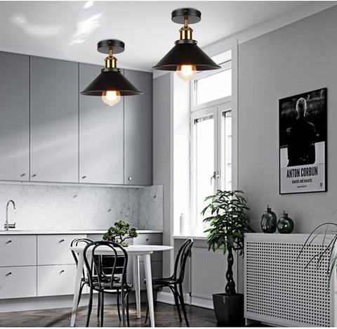 2er-Pack Vintage-Industrie-Deckenleuchte, E27 schwarzer Metallschirm, Pendelleuchte, Retro-Kronleuchter, Deckenleuchte für Wohnzimmer, Küche, Schlafzimmer (Glühbirne nicht im Lieferumfang enthalten)