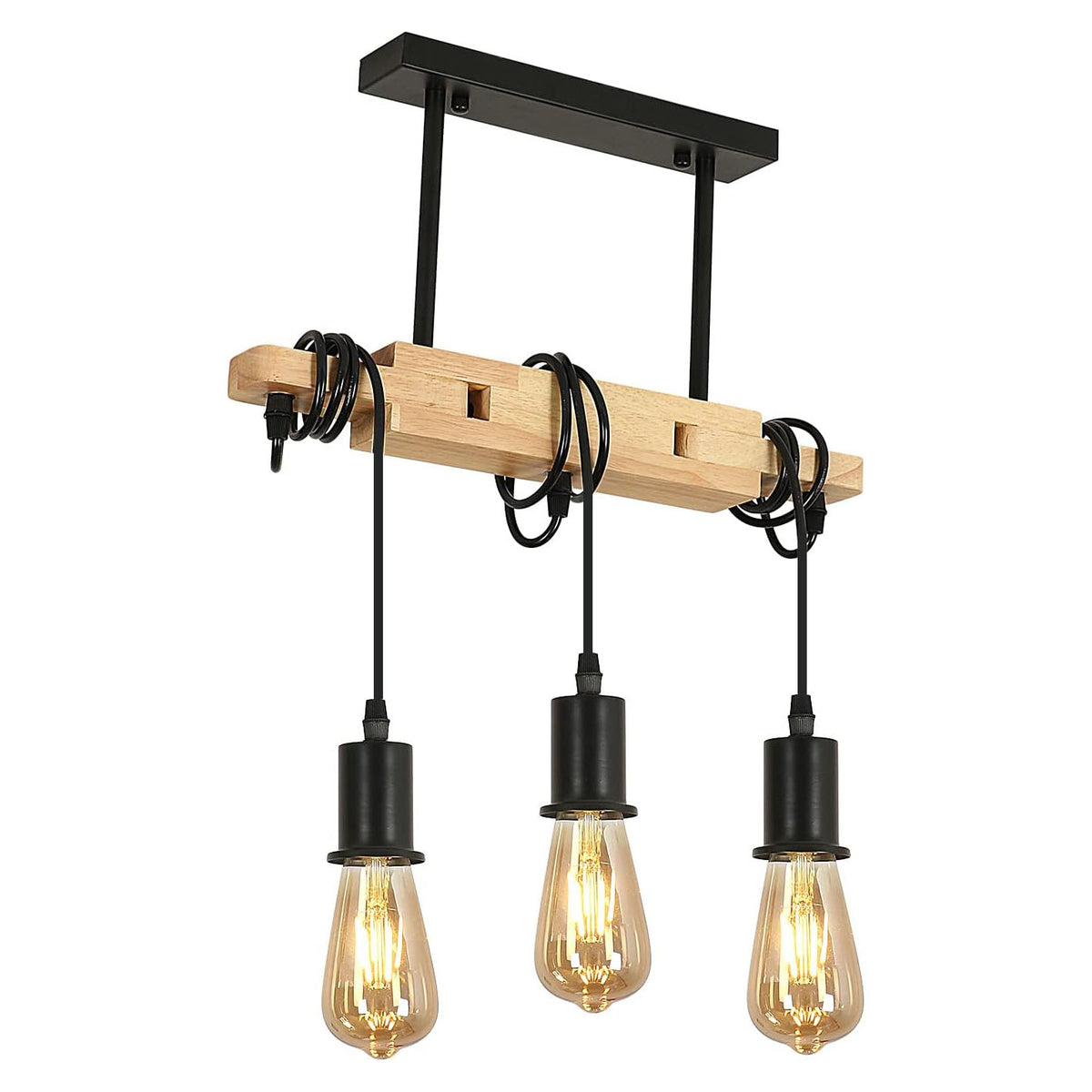 Lustre Vintage 3 douilles Bois Suspension E27 Base