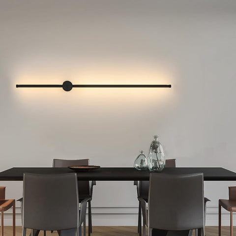 Lámpara de pared LED moderna con forma de línea, giratoria de 360°, blanco cálido, 3000 K, para salón, dormitorio, pasillo, entrada, color negro, 100 cm
