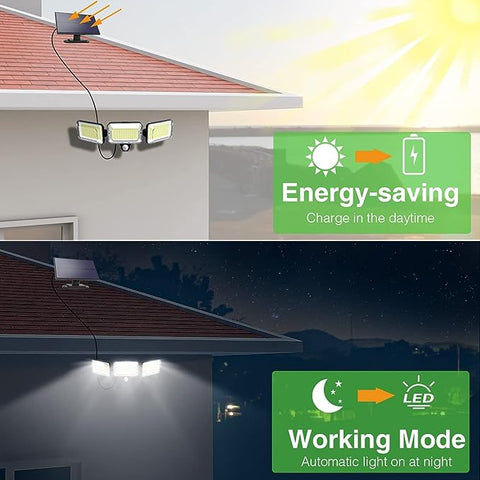 Luz solar al aire libre 224 LED Sensor de movimiento Lámpara de pared LED Blanco frío 6000K para patio Jardín Pasillo Terraza Cerca de la pared Camino Patio Villa