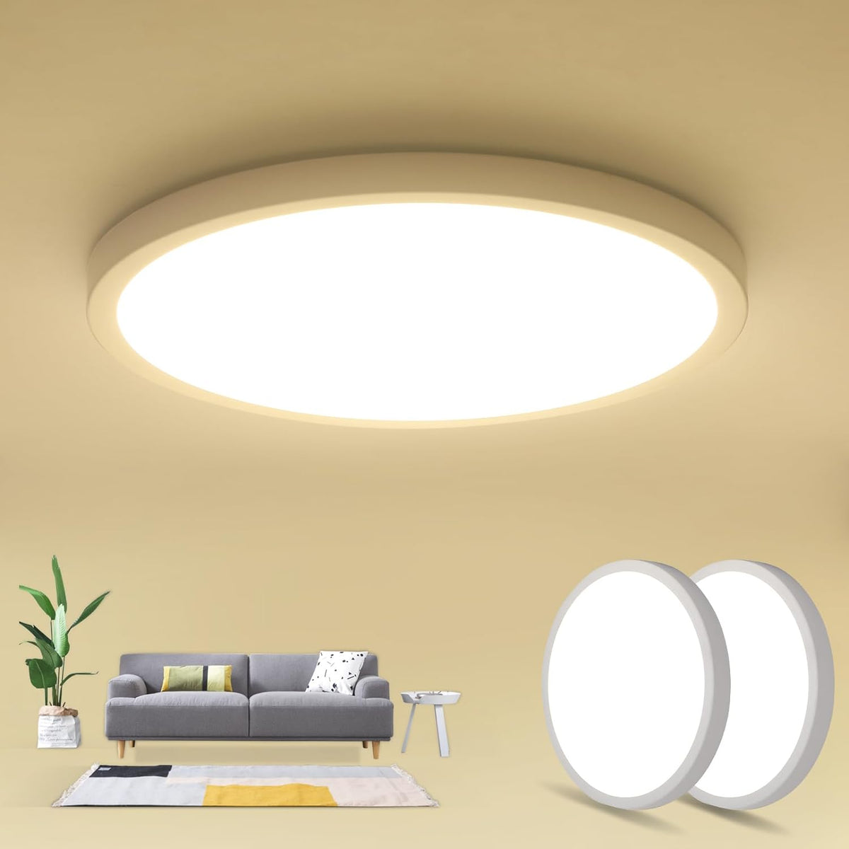 2 piezas Luz de techo para baño 24W 4000K Lámpara de techo Lámpara moderna Ø23cm Iluminación de luz de techo LED redonda moderna brillante