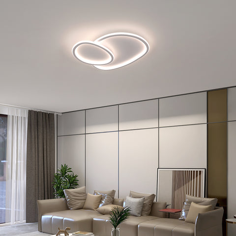 Moderna lámpara de techo LED regulable en forma de guijarro - blanca, 50*45,5*6,5 cm, con mando a distancia, tres colores de luz, 220 V - para salón, dormitorio