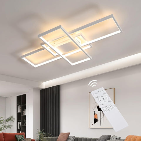 Plafonnier LED Moderne Dimmable Rectangulaire - blanc, 75W, 90*50*9cm, avec Télécommande