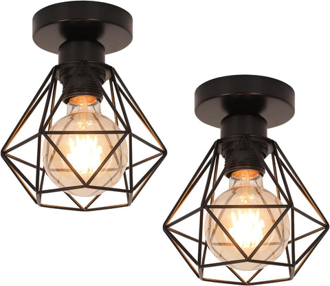 Lámpara de techo industrial E27, lámpara de jaula de metal vintage, iluminación colgante de techo negra para cocina, dormitorio, sala de estar, pasillo, cafetería (2 unidades)