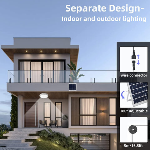 Buitenlamp op zonne-energie, plafondlamp met afstandsbediening, IP54 waterdichte zonne-verlichting voor tuin, 80W, instelbare kleurtemperatuur 3000K/4500K/6000K