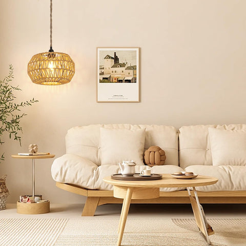 Rattan-Pendelleuchte, E27 Vintage gewebter Deckenleuchter, dimmbarer Schalter, Schlafzimmer-Kronleuchter, Wohnzimmer, Deckenlampe (ohne Glühbirne)